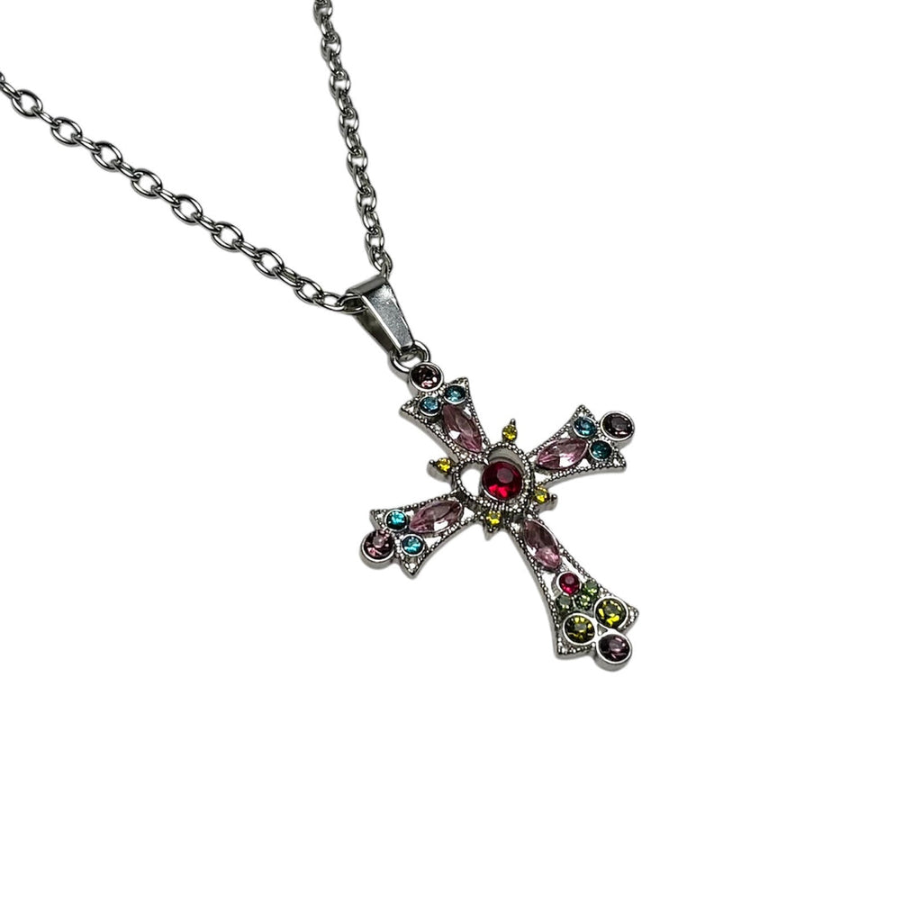 Crystal Heart Cross Necklace