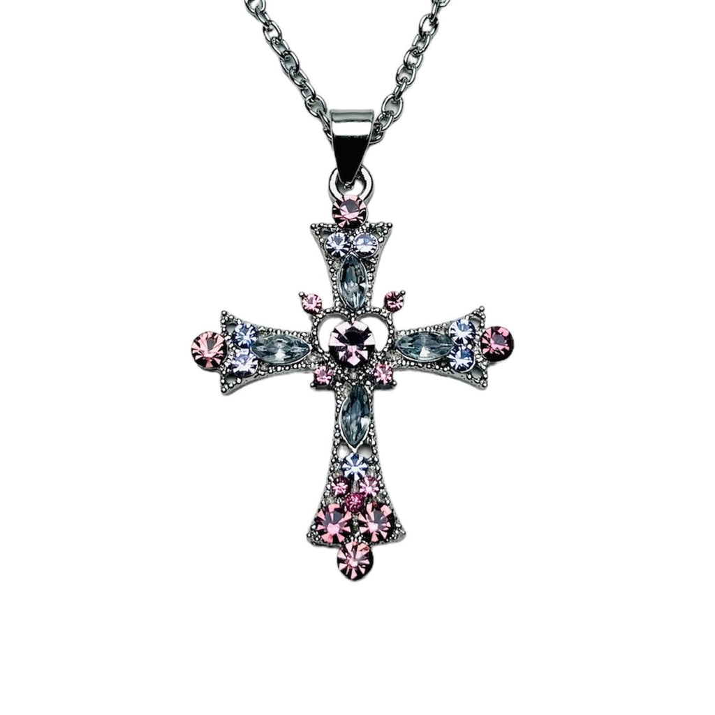 Crystal Heart Cross Necklace