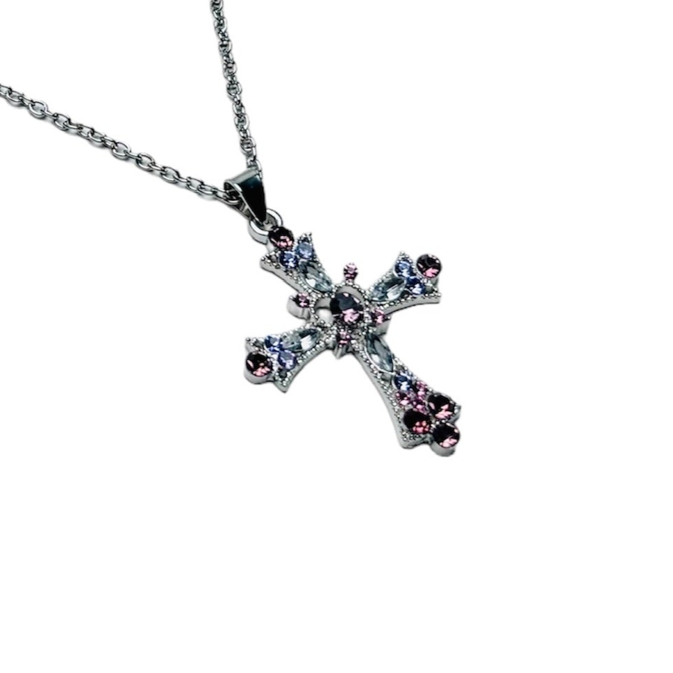 Crystal Heart Cross Necklace