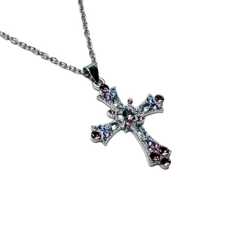 Crystal Heart Cross Necklace