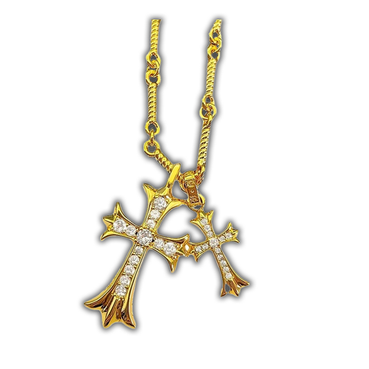 Double Cross Gold Necklace